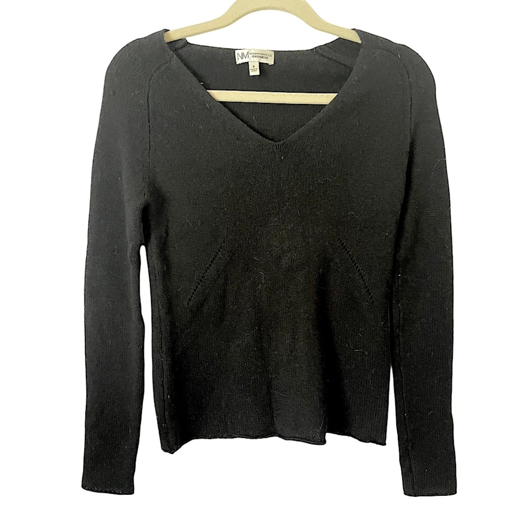 Neiman Marcus‎ Black V-Neck 100% Cashmere Sweater s